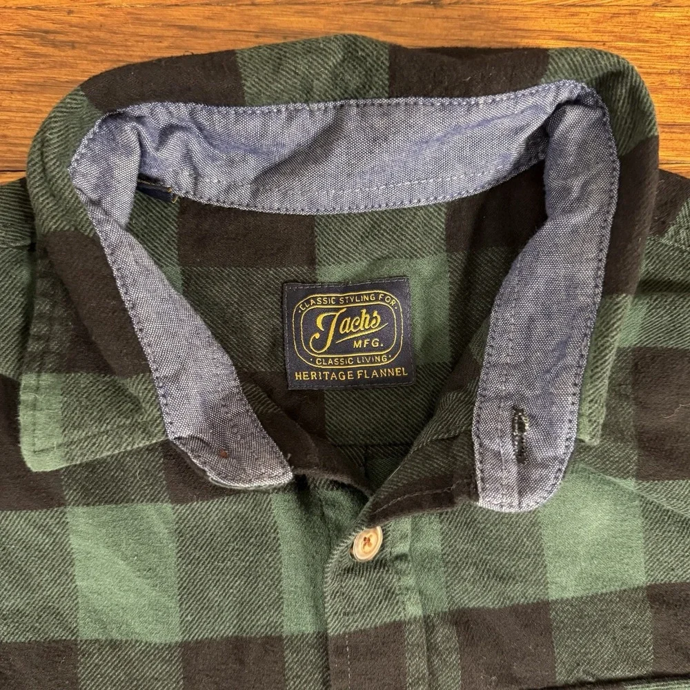 Jachs Heritage Flannel Shirt XL Green Black Plaid Long Sleeve Button-Up Men's